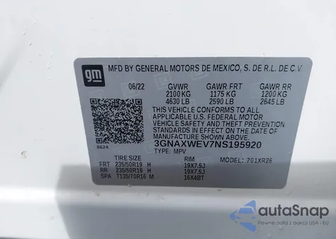 2022 Chevrolet Equinox Awd Rs from USA, damaged, VIN 3GNAXWEV7NS195920